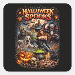 Pegatina Cuadrada Sustos de Halloween