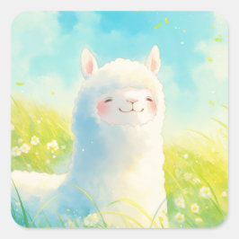 Pegatina Cuadrada Susurros de primavera con una alpaca