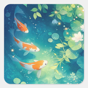 Pegatina Cuadrada Susurros del Estanque de los Koi