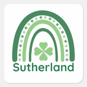 Pegatina Cuadrada Sutherland Name Clover Boho Rainbow