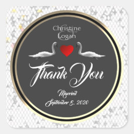 Pegatina Cuadrada Swan Boda romántico
