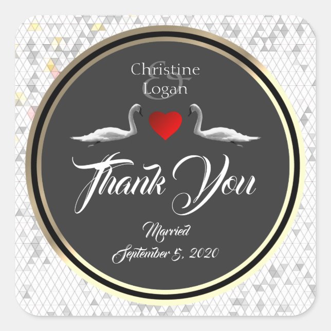 Pegatina Cuadrada Swan Boda romántico (Anverso)