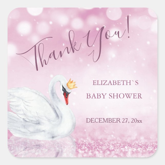 Pegatina Cuadrada Swan Princess | Gracias | BABY SHOWER (Anverso)