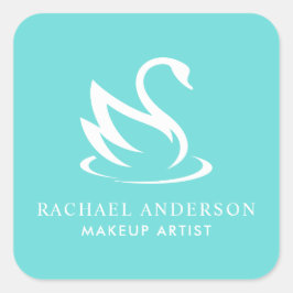 Pegatina Cuadrada Swan Silhouette sobre Robin Egg Blue