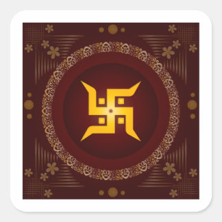 Pegatina Cuadrada Swastik Dorado Premium Hindú Rojo Dorado