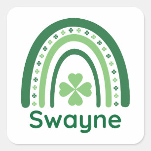 Pegatina Cuadrada Swayne Name Clover Boho Rainbow