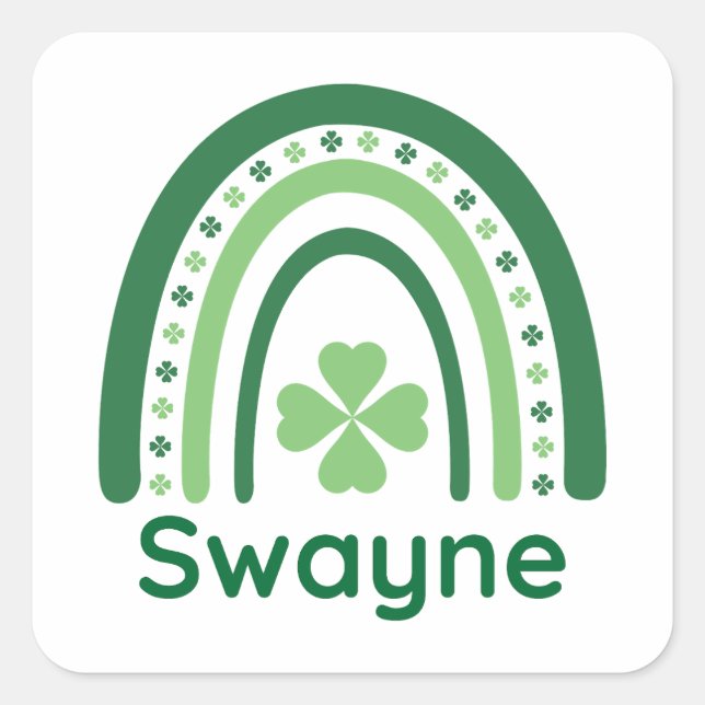 Pegatina Cuadrada Swayne Name Clover Boho Rainbow (Anverso)