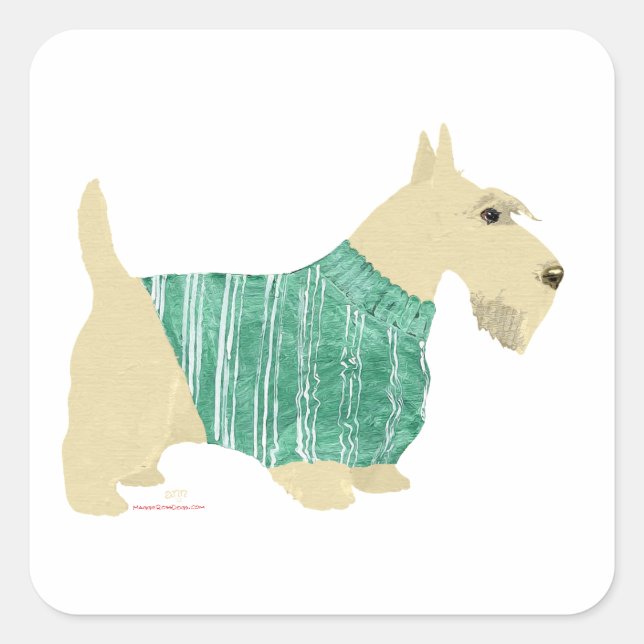 Pegatina Cuadrada Sweater Wheaten Scottish Terrier (Anverso)