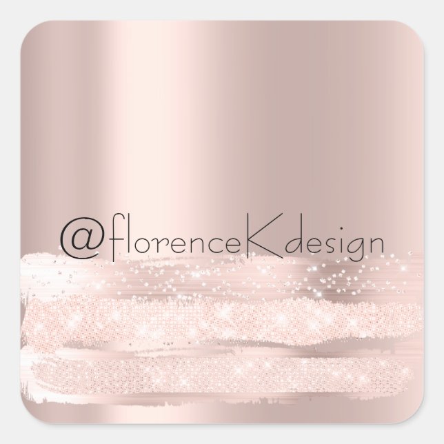 Pegatina Cuadrada Swee 16 cumpleaños Rosa Rubor Iniciales Novia INST (Anverso)