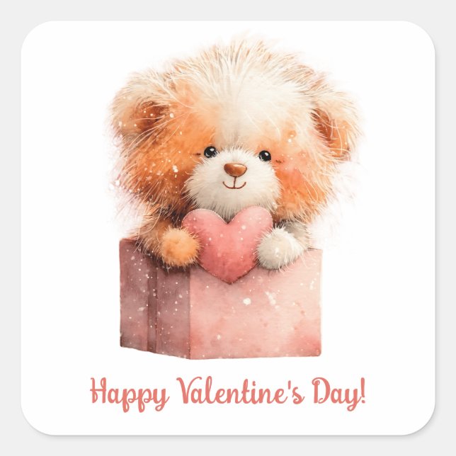 Pegatina Cuadrada Sweet Bear Valentine Gift Art (Anverso)