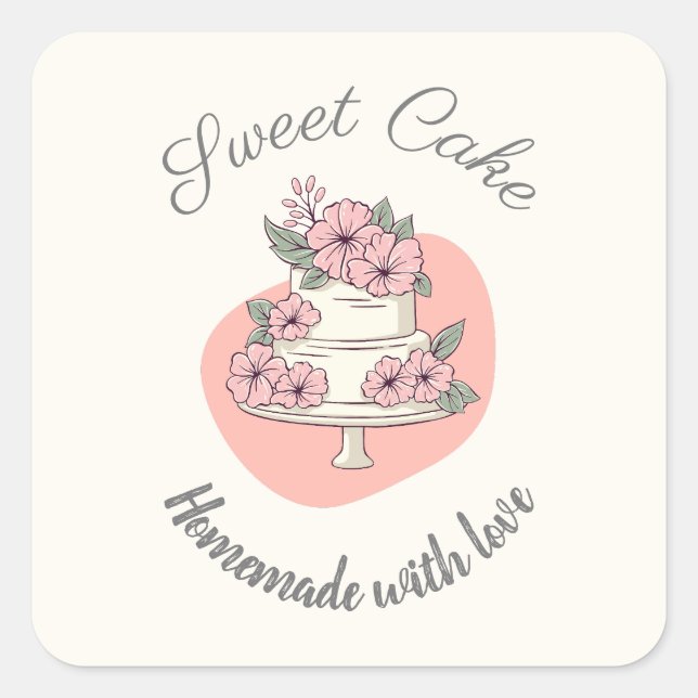 Pegatina Cuadrada Sweet Cake Bakery Logo (Anverso)
