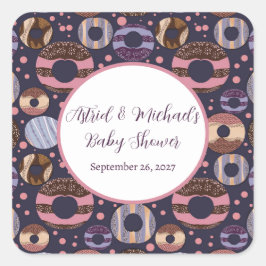 Pegatina Cuadrada Sweet Donuts Purple Chica Baby Shower