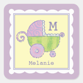 Pegatina Cuadrada Sweet Dreams Baby Carriage Lavender Monogrammed
