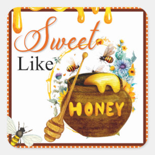 Pegatina Cuadrada Sweet Honeybee Bear Baby Shower