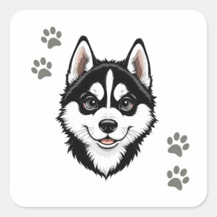 Pegatina Cuadrada Sweet Husky Puppy Siberian