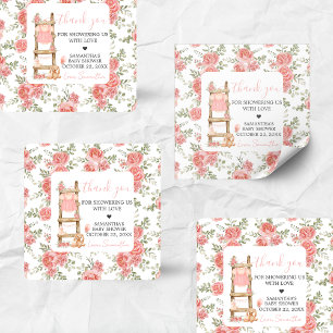 Pegatina Cuadrada Sweet Little Girl Boho Baby Shower