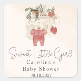 Pegatina Cuadrada Sweet Little Girl Boho Clothes Baby Shower