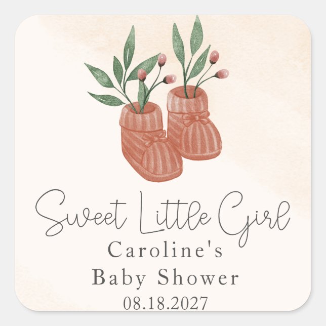 Pegatina Cuadrada Sweet Little Girl Boho Clothes Baby Shower (Anverso)