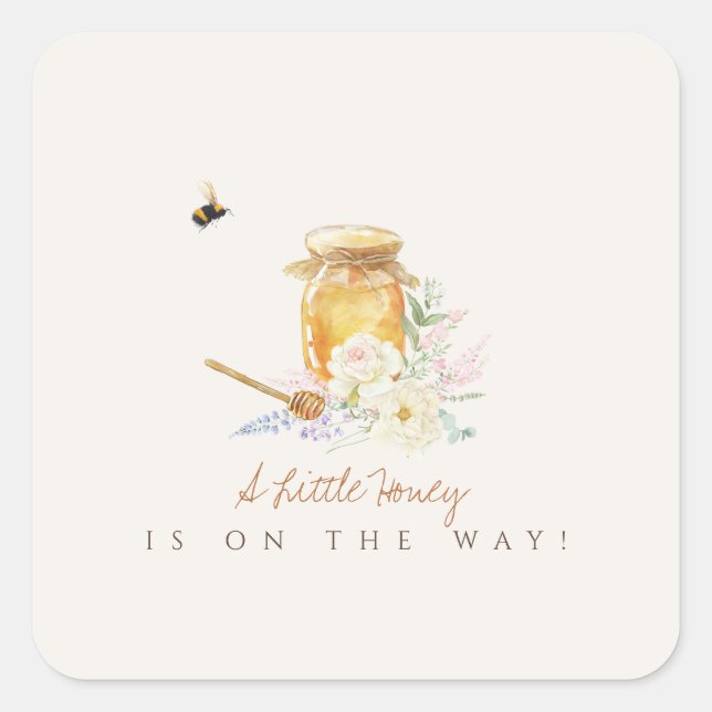 Pegatina Cuadrada Sweet Little Honey Baby Shower (Anverso)