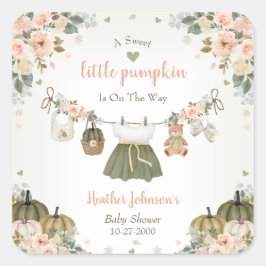 Pegatina Cuadrada Sweet Little Pumpkin Autumn Baby Shower