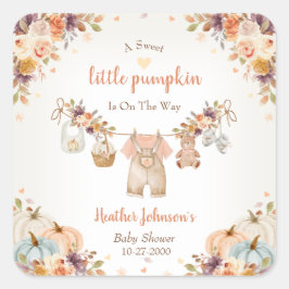 Pegatina Cuadrada Sweet Little Pumpkin Autumn Baby Shower
