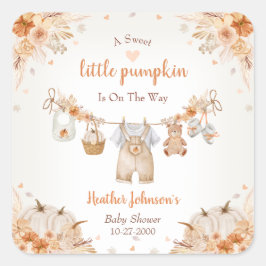Pegatina Cuadrada Sweet Little Pumpkin Autumn Baby Shower