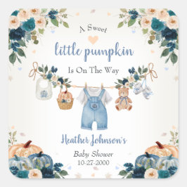 Pegatina Cuadrada Sweet Little Pumpkin Autumn Baby Shower