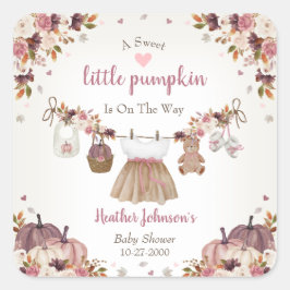 Pegatina Cuadrada Sweet Little Pumpkin Autumn Baby Shower