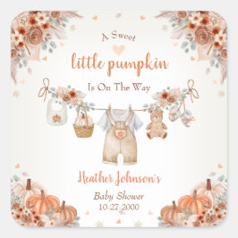 Pegatina Cuadrada Sweet Little Pumpkin Autumn Baby Shower