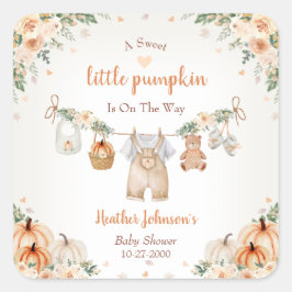 Pegatina Cuadrada Sweet Little Pumpkin Autumn Baby Shower