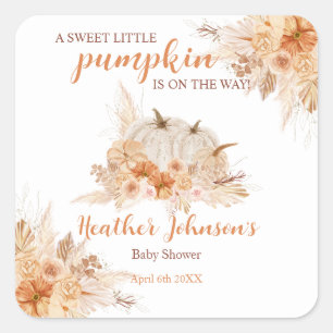 Pegatina Cuadrada Sweet Little Pumpkin Autumn Baby Shower