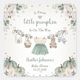 Pegatina Cuadrada Sweet Little Pumpkin Autumn Baby Shower