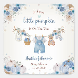 Pegatina Cuadrada Sweet Little Pumpkin Autumn Baby Shower