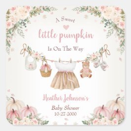 Pegatina Cuadrada Sweet Little Pumpkin Autumn Baby Shower