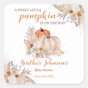 Pegatina Cuadrada Sweet Little Pumpkin Autumn Baby Shower
