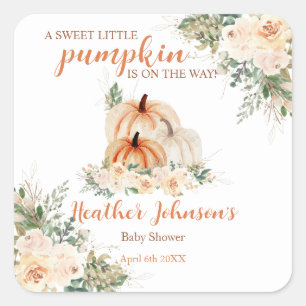 Pegatina Cuadrada Sweet Little Pumpkin Autumn Baby Shower