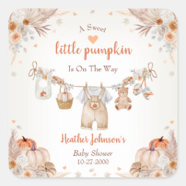 Pegatina Cuadrada Sweet Little Pumpkin Autumn Baby Shower