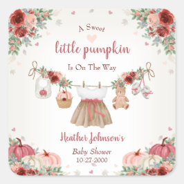 Pegatina Cuadrada Sweet Little Pumpkin Autumn Baby Shower