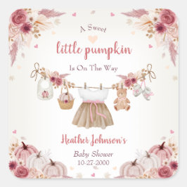Pegatina Cuadrada Sweet Little Pumpkin Autumn Baby Shower