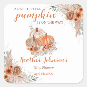 Pegatina Cuadrada Sweet Little Pumpkin Autumn Baby Shower