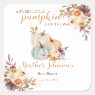 Pegatina Cuadrada Sweet Little Pumpkin Autumn Baby Shower