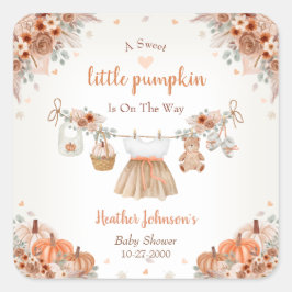 Pegatina Cuadrada Sweet Little Pumpkin Autumn Baby Shower