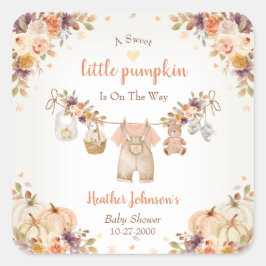 Pegatina Cuadrada Sweet Little Pumpkin Autumn Baby Shower
