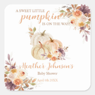 Pegatina Cuadrada Sweet Little Pumpkin Autumn Baby Shower