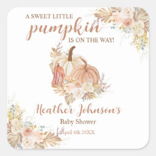Pegatina Cuadrada Sweet Little Pumpkin Autumn Baby Shower