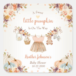 Pegatina Cuadrada Sweet Little Pumpkin Autumn Baby Shower