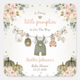 Pegatina Cuadrada Sweet Little Pumpkin Autumn Baby Shower