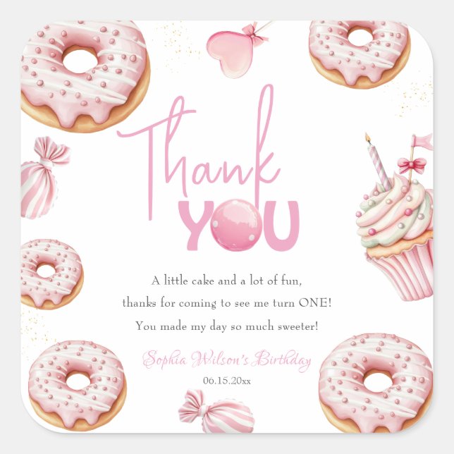 Pegatina Cuadrada Sweet One Girl 1st Birthday (Anverso)