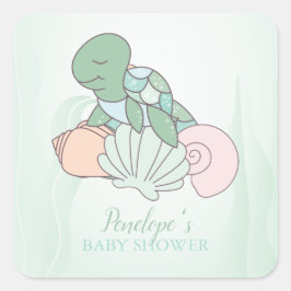 Pegatina Cuadrada Sweet Sea Turtle Baby Shower
