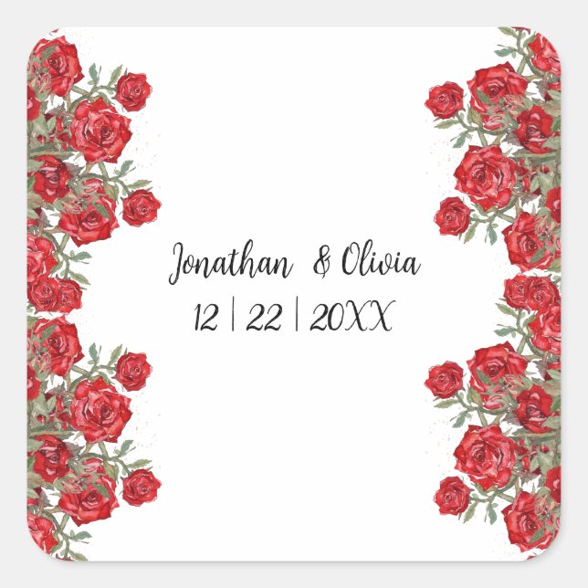 Pegatina Cuadrada Sweet Shower Spring red roses Wedding (Anverso)